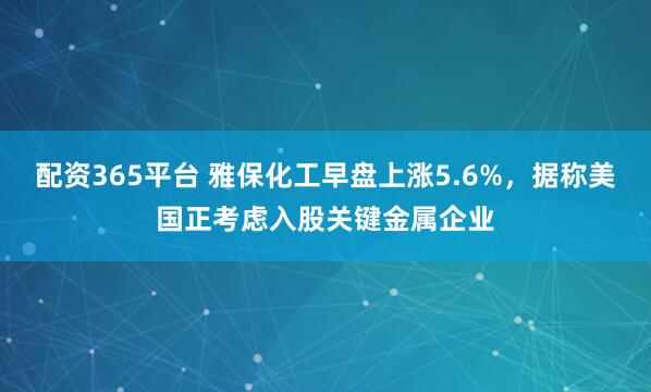 配资365平台 雅保化工早盘上涨5.6%，据称美国正考虑入股关键金属企业